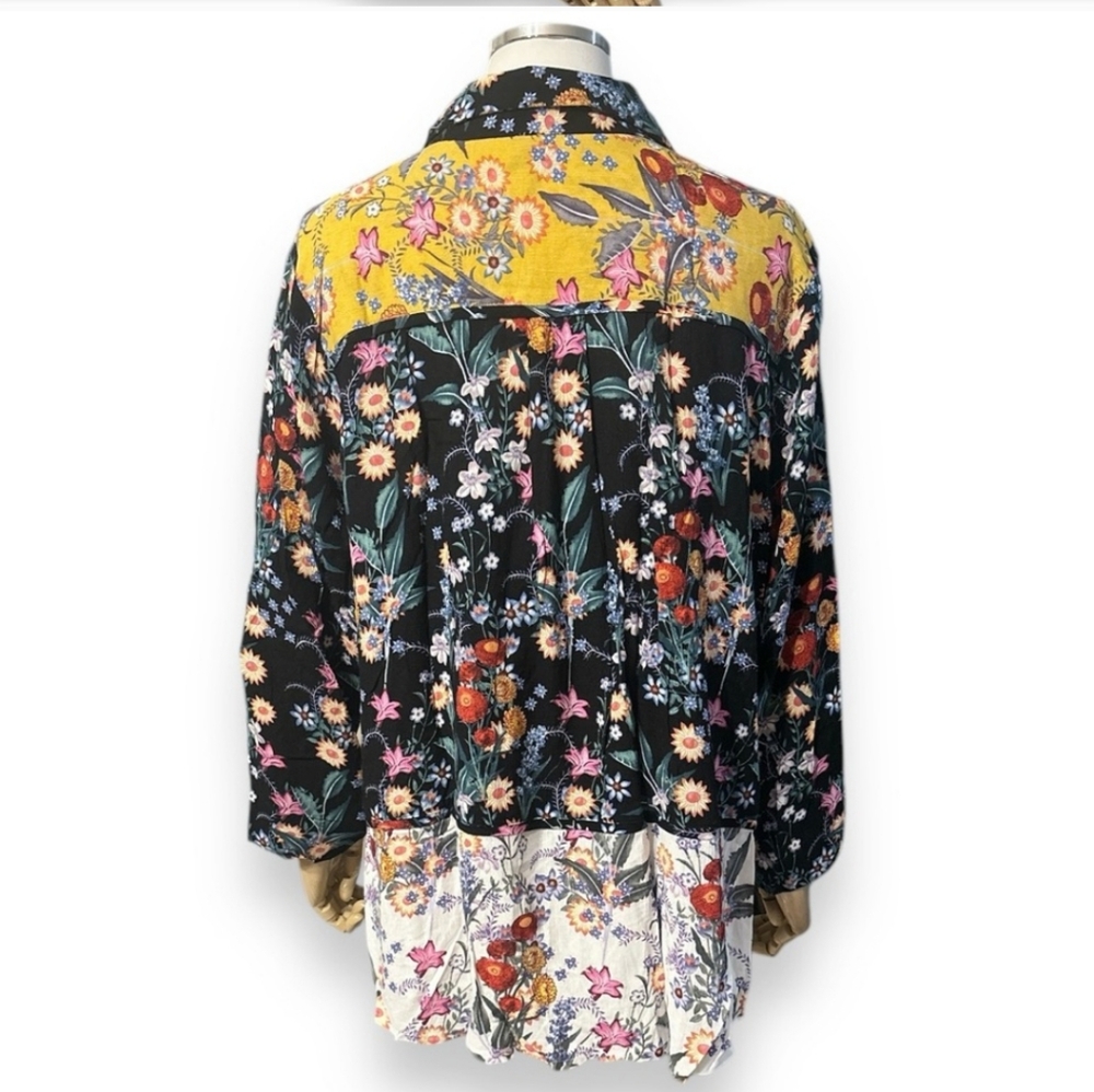 Calessa Multi-Floral Patchwork Button Front Shirt - image 3